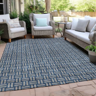 Machine Washable Indoor/ Outdoor Chantille Contempory Crosshatch Rug