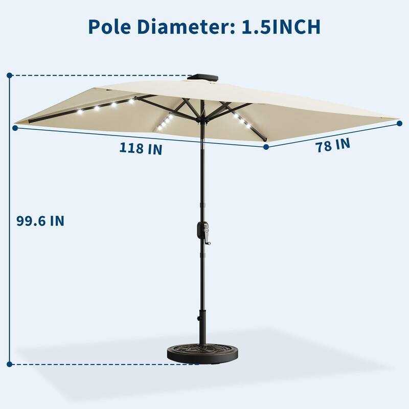 10 x 6.5 ft Solar Rectangular Patio Umbrella, with LED Lights