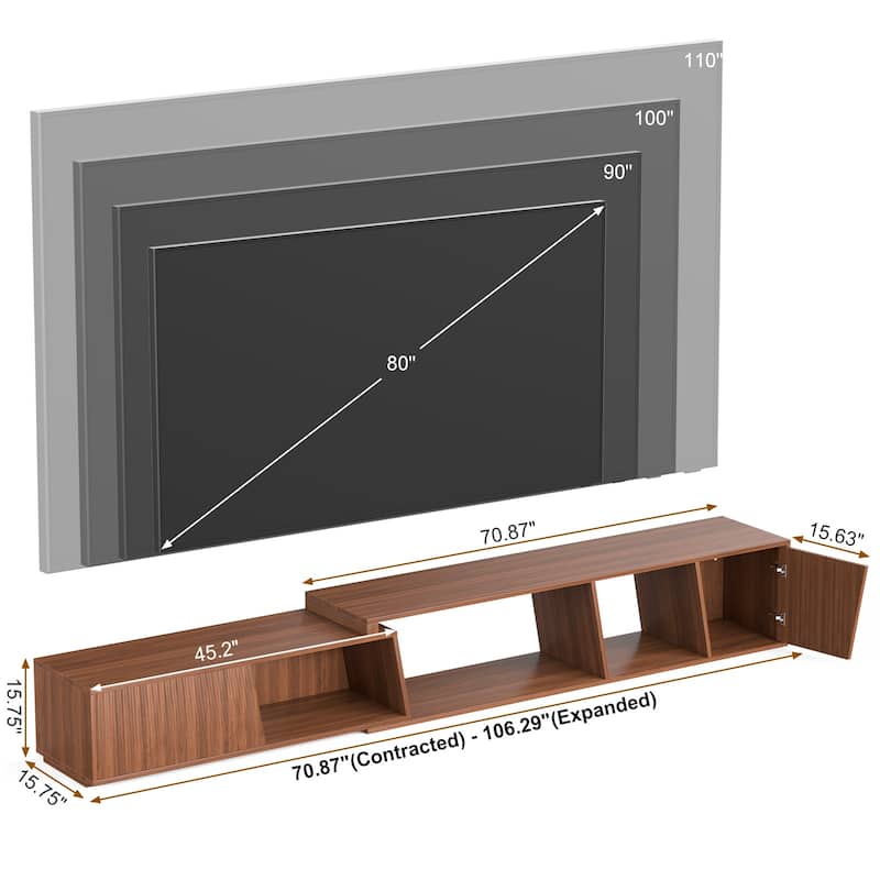 Pocassy Wood Entertainment Center Extendable TV Stand