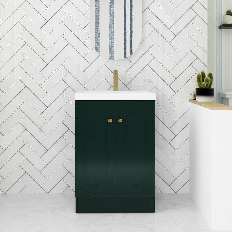 ARTCHIRLY 24/30/36 Inch Bathroom Vanity with Sink, Freestanding Bathroom Vanity with Soft Close Door and Adjustable Shelf - 23.6''W×19.7''D×35.4''H - Green