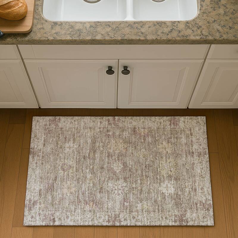 Premium Washable Super Soft Traditional Caply Mayfield Rug - Khaki - 1'8" x 2'6"