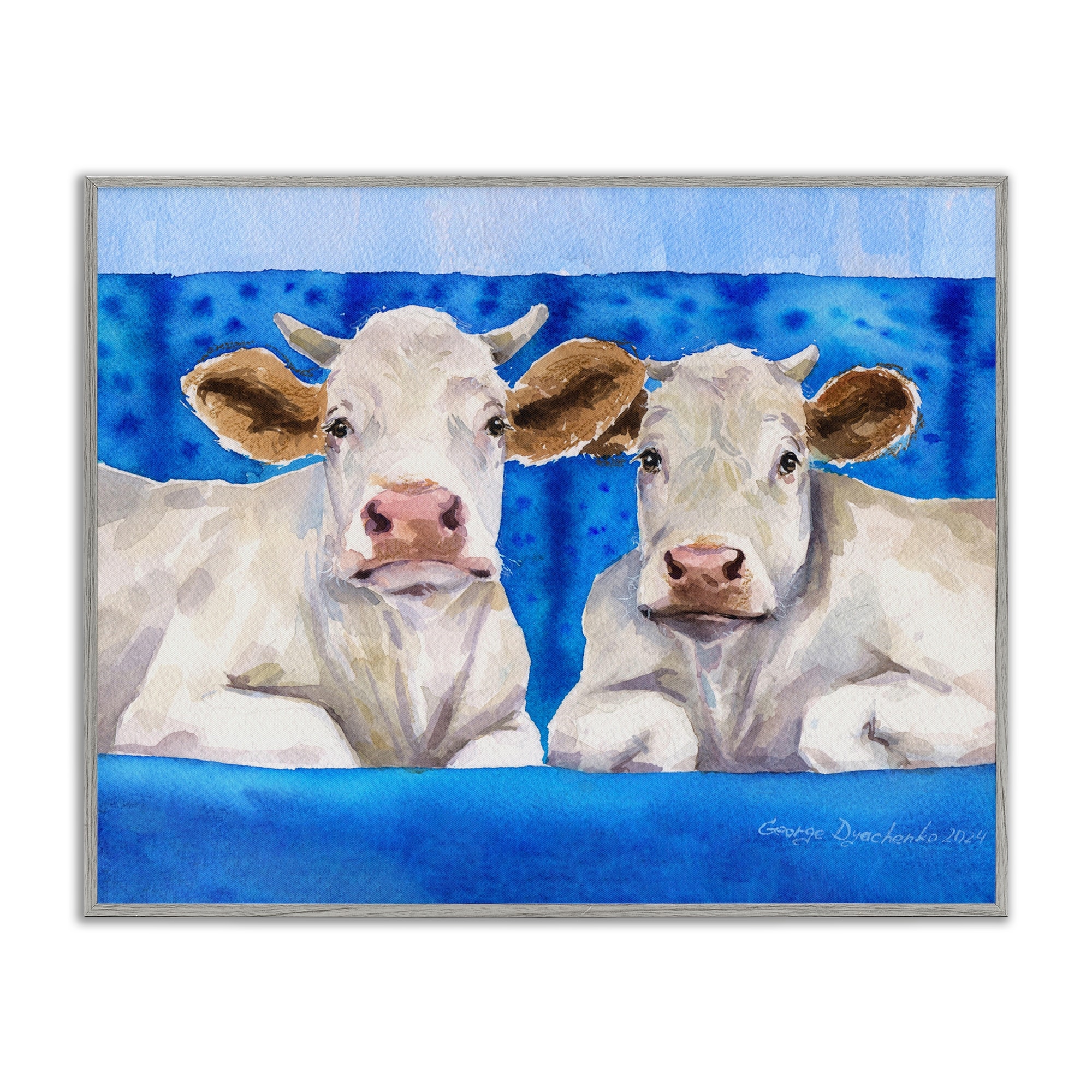 Stupell White Cows on Blue Sofa Framed Giclee Art Design By George Dyachenko