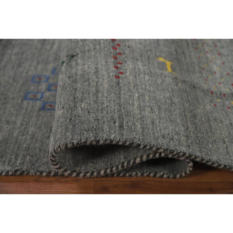 Grey Tribal Gabbeh Indian Area Rug Handmade Wool Carpet - 7'9" x 9'10"