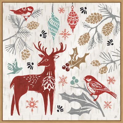 Woodcut Christmas III by Daphne Brissonnet Framed Canvas Wall Art