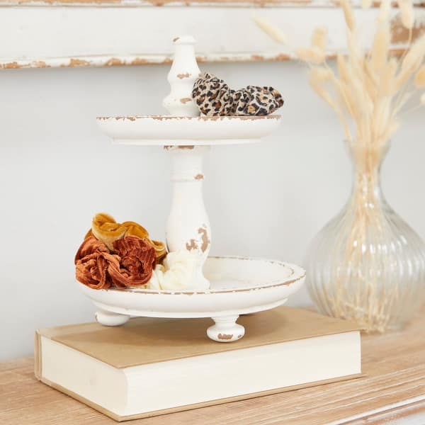 slide 1 of 6, White Wood Country Cottage Tiered Server - 8 x 8 x 10