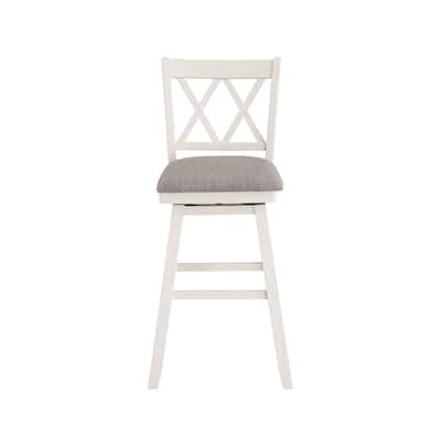 42.5" White High Double Cross Bar Stool with Swivel Seat