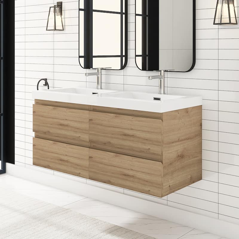 Angela 47 in.W x 19.5 in.D x 20.5 in.H Wall-Mounted Bath Vanity with White Cultured Marble Top