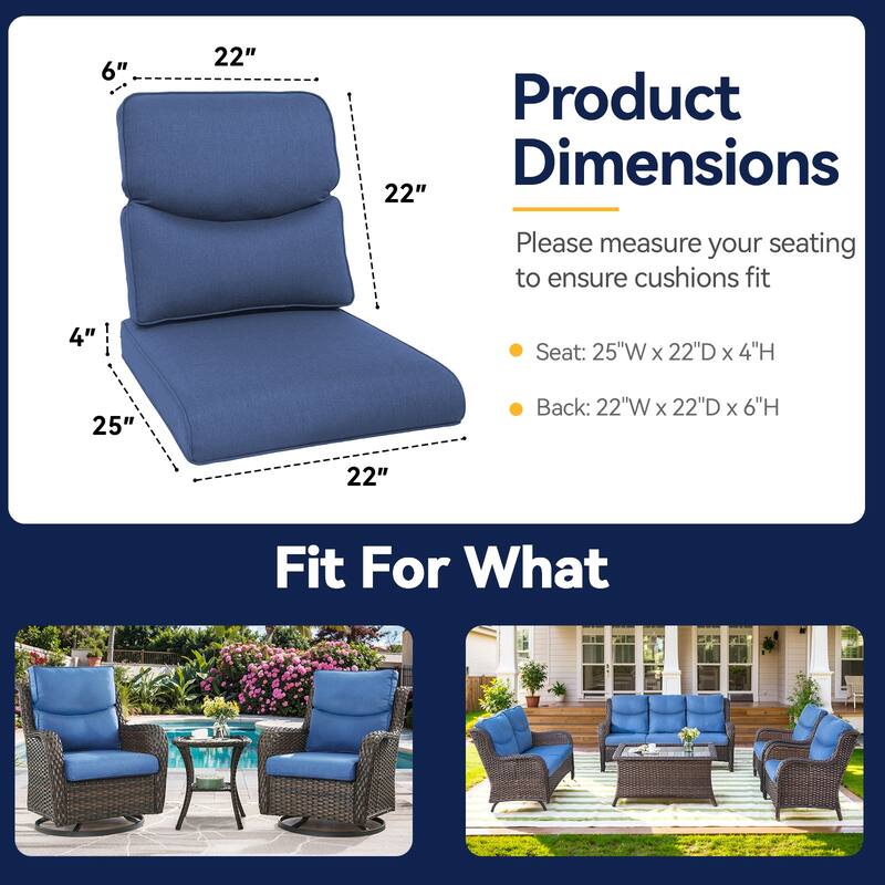 All-Weather Deep Seating Chair Cushions for Patio Chairs