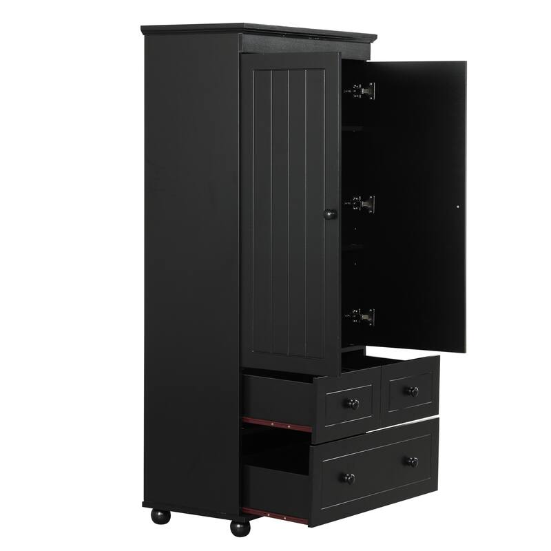 GDFStudio - Adrian Tall Storage Cabinet with Three Drawers and Adjustable Shelves, MDF