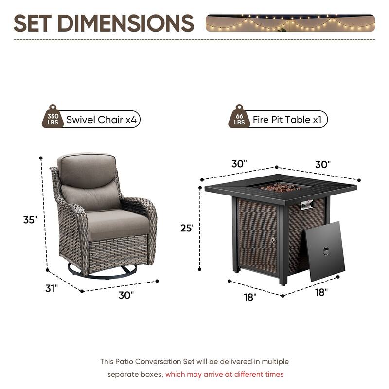 Pocassy 30 In Outdoor Fire Pits with Patio Sofa Swivel Glider Chari Furniture.
