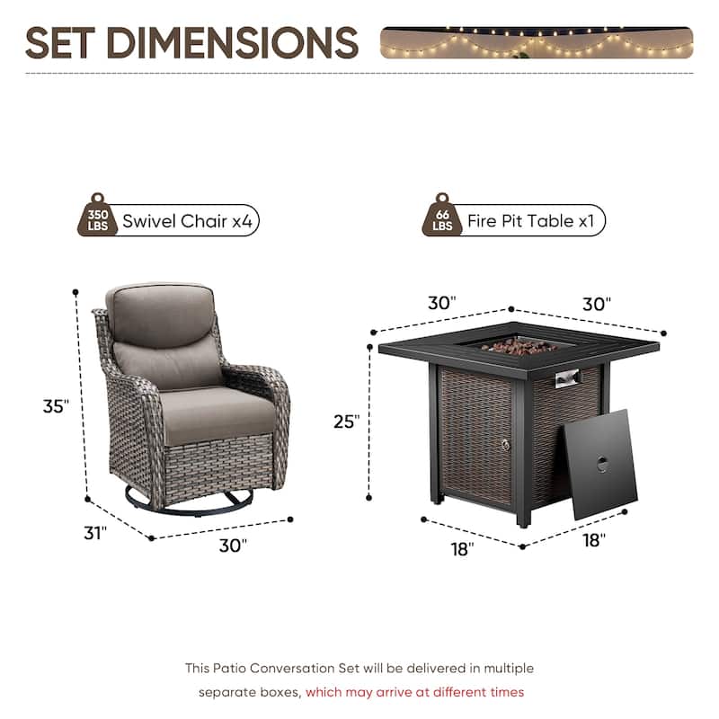 Pocassy 30 In Outdoor Fire Pits with Patio Swivel Glider Chari Set.