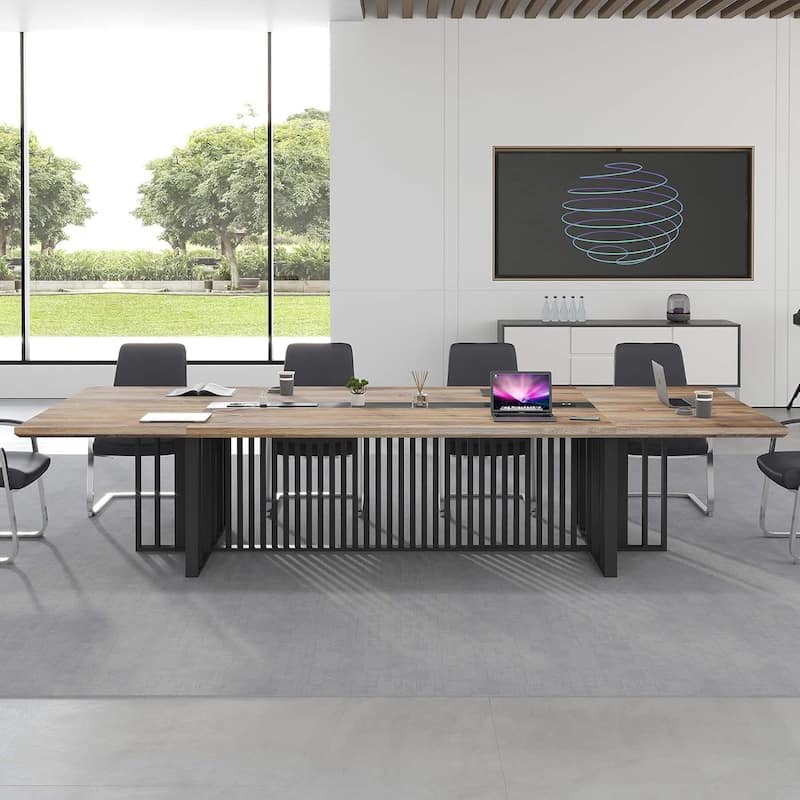 WESOME Large Conference Table with Metal Grid Base Cable Management Executive Meeting Table for Office (10-20 People)