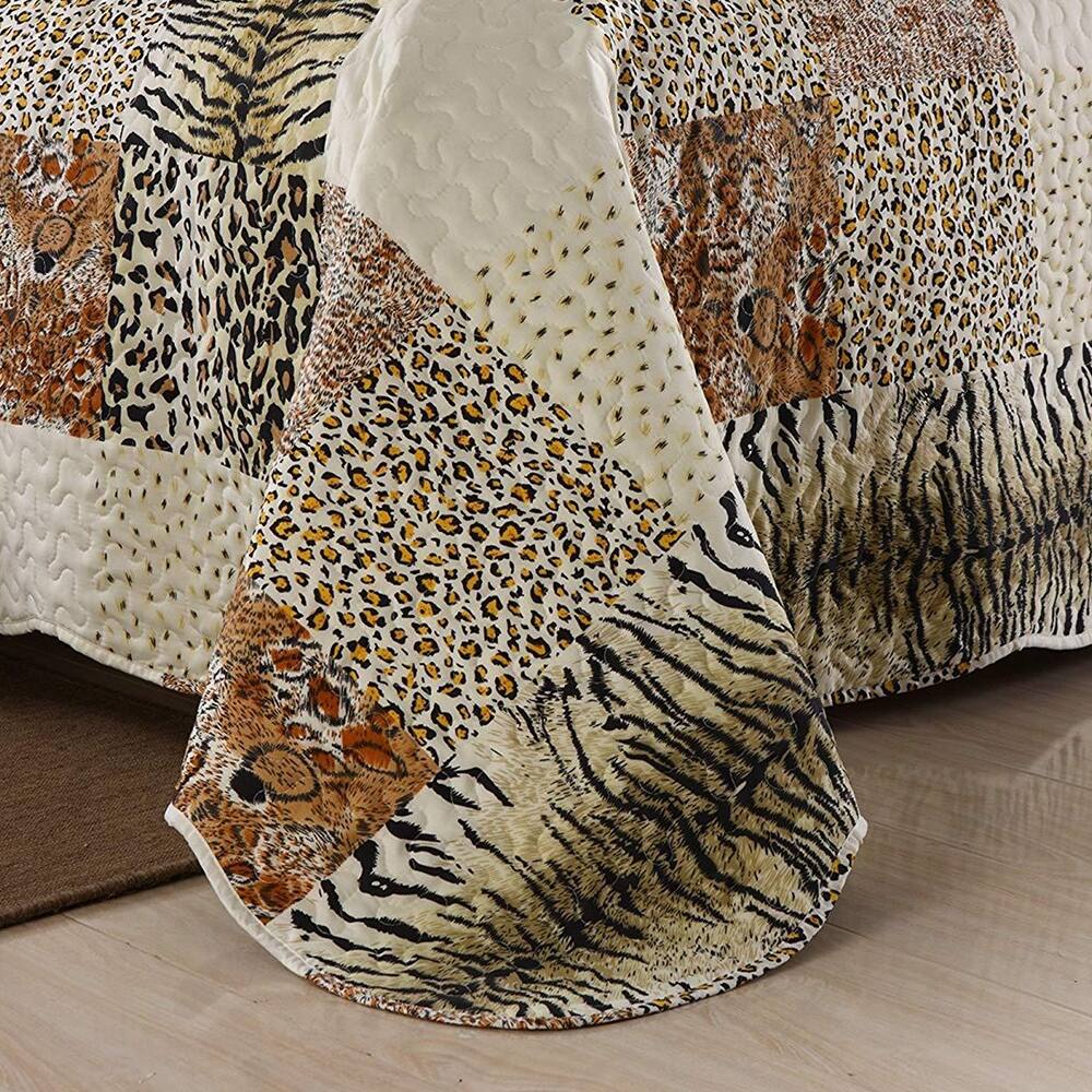 3 Piece Quilted Bedspread Leopard Print Set Bedding Animal Print King On Sale Bed Bath