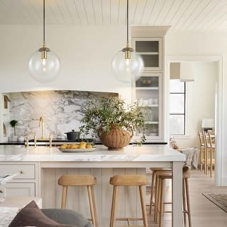 1-Light Modern Gold Dome Globe Ball Pendant Island Light Clear Glass Bubble Island Lighting