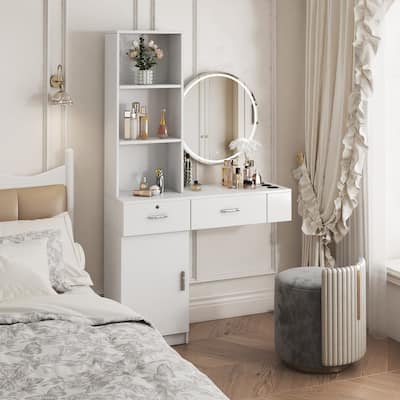 Simple Hair Desk with 2 Drawers,Multi-Layer Storage,Large Storage Space