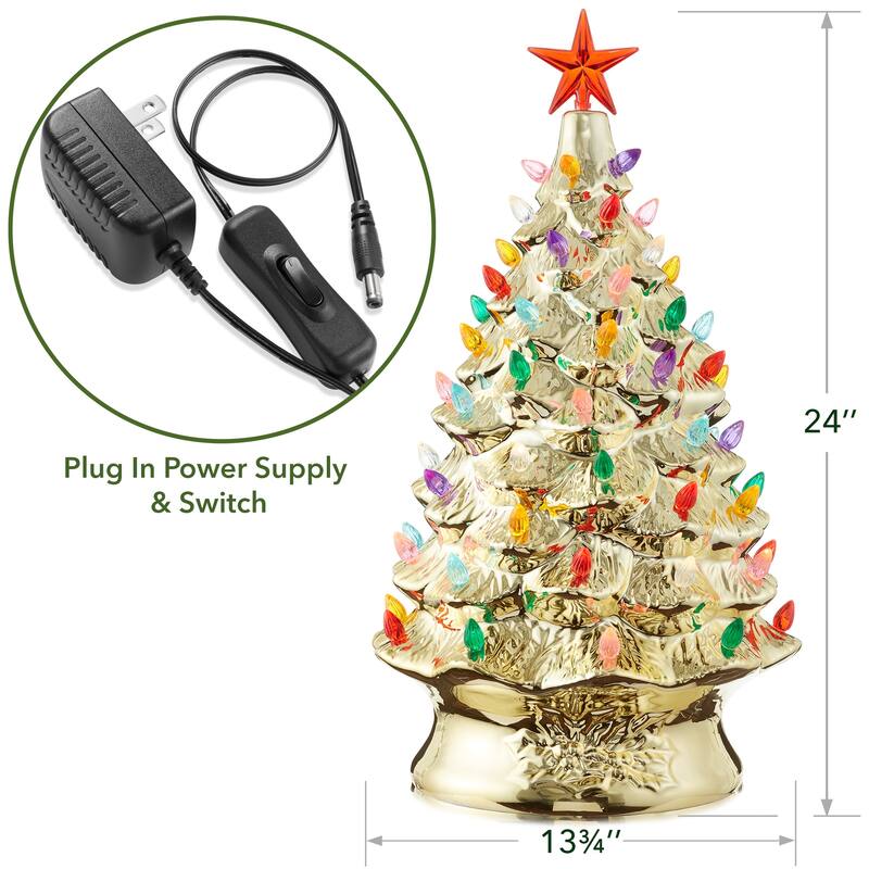 24in Hand Painted Ceramic Christmas Tree PreLit Tree with Star