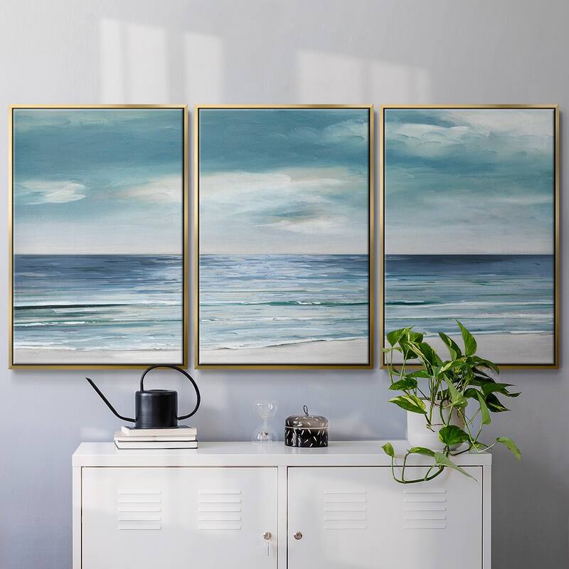 Blue Silver Shore - Multi Piece Framed Canvas