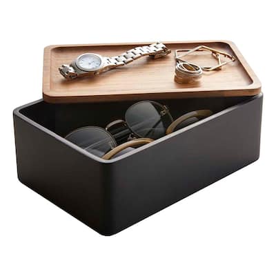 Yamazaki Home Accessory Box, Polystone, Lid - L 4.92 x W 7.28 x H 2.76 inches