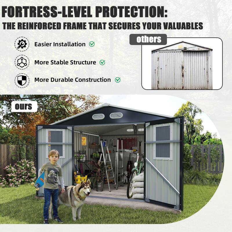 Outdoor Storage Shed, 8x8 protective film, four daylight Windows Lockable Doors,A practical and thoughtful gift