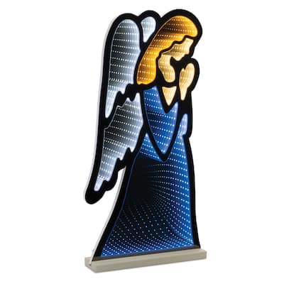 LED 3D Angel Christmas Infinity Mirror - 24.5" - Blue and White