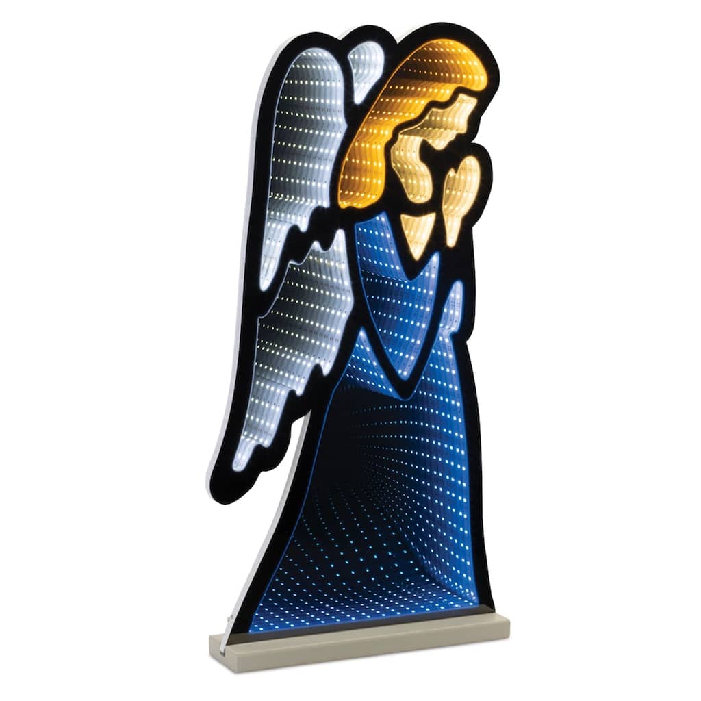 LED 3D Angel Christmas Infinity Mirror - 24.5" - Blue and White