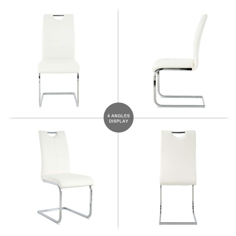 Modern Dining Room Chairs with Faux Leather Padded Seat and Chrome Metal Legs（Set of 4）