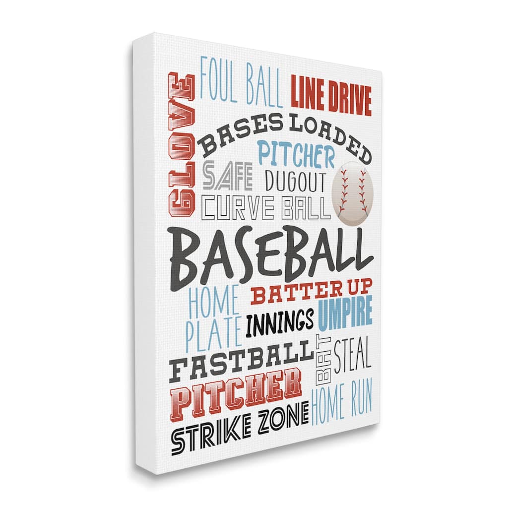 Stupell Baseball Sports Terms Red Blue Typography Kids' Hobby Canvas Wall Art