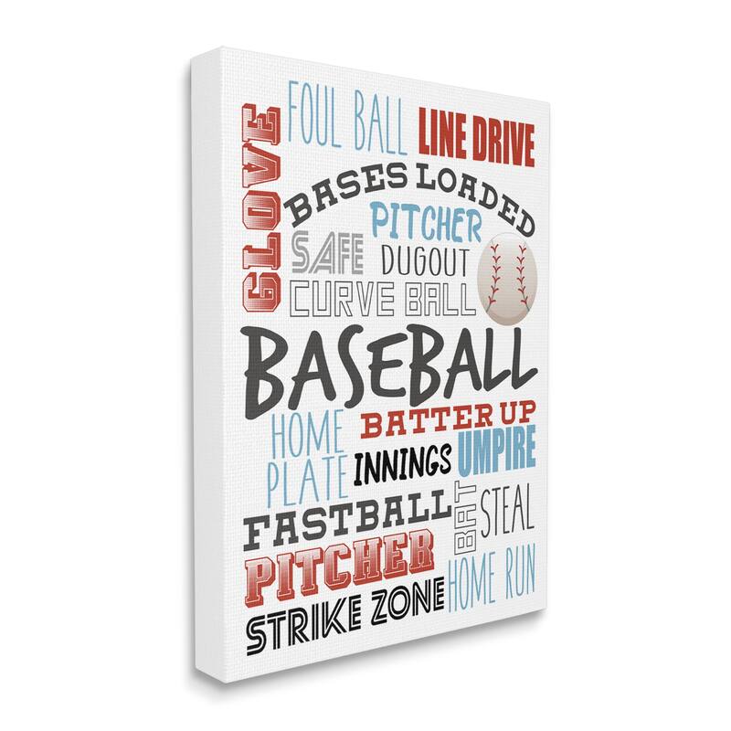 Stupell Baseball Sports Terms Red Blue Typography Kids' Hobby Canvas Wall Art - 30 x 40