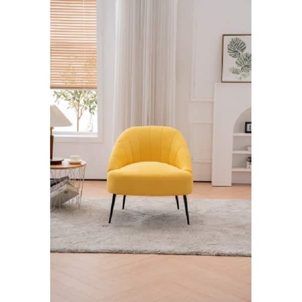 Yellow Fabric accent chair with black metal legs for living room Bed