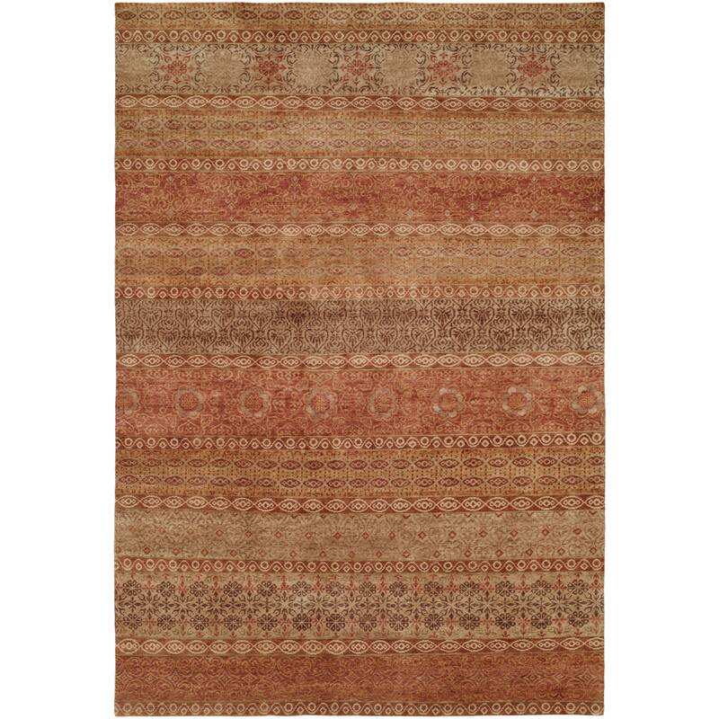 Transitional Red Hand-Knotted Wool Area Rug - 10' x 14' - Red