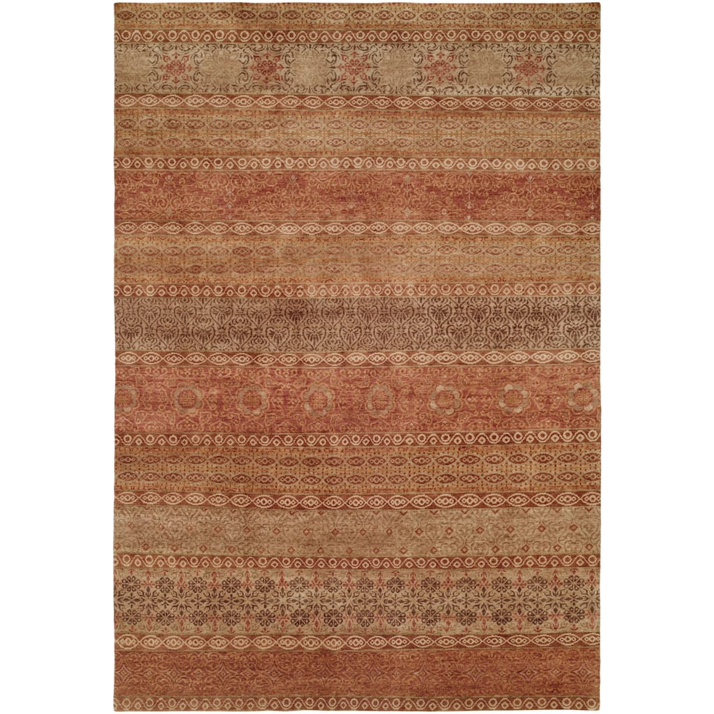 Transitional Red Hand-Knotted Wool Area Rug