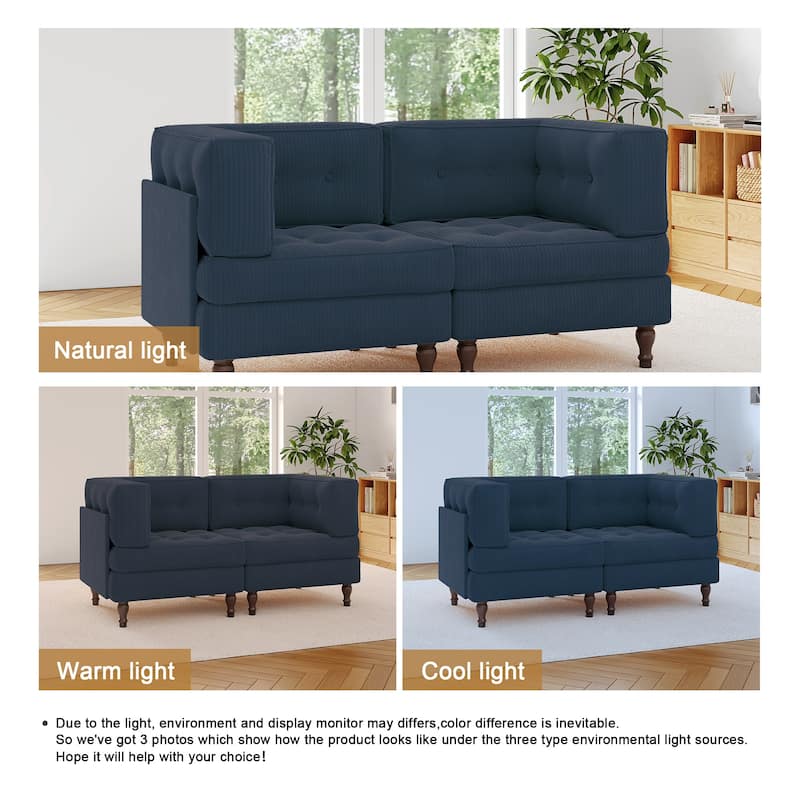 Modular Corduroy Corner Sectional Sofa Couch Set with Tufted Cushion