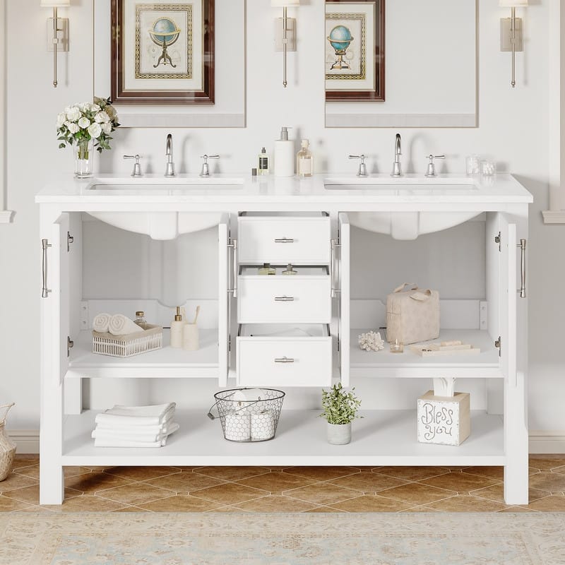54-Inch Solid Wood Bathroom Vanity with Sink – Minimalist Design for Modern Interiors