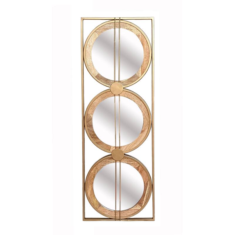 3 Mirror Piece Wall Mirror in Gold Rectangular Frame, Home Wall Decor for Bedroom Living Room, 40"x14" - Brown