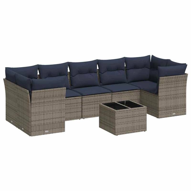 vidaXL 8 Piece Patio Sofa Set with Cushions Brown/Gray Poly Rattan - 24.4 x 24.4 x 27.2