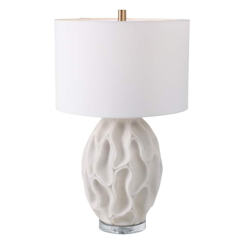 Stone Table Lamp with Sculpted Textured Base Fabric Shade - 27" White - 16" x 16" x 27"