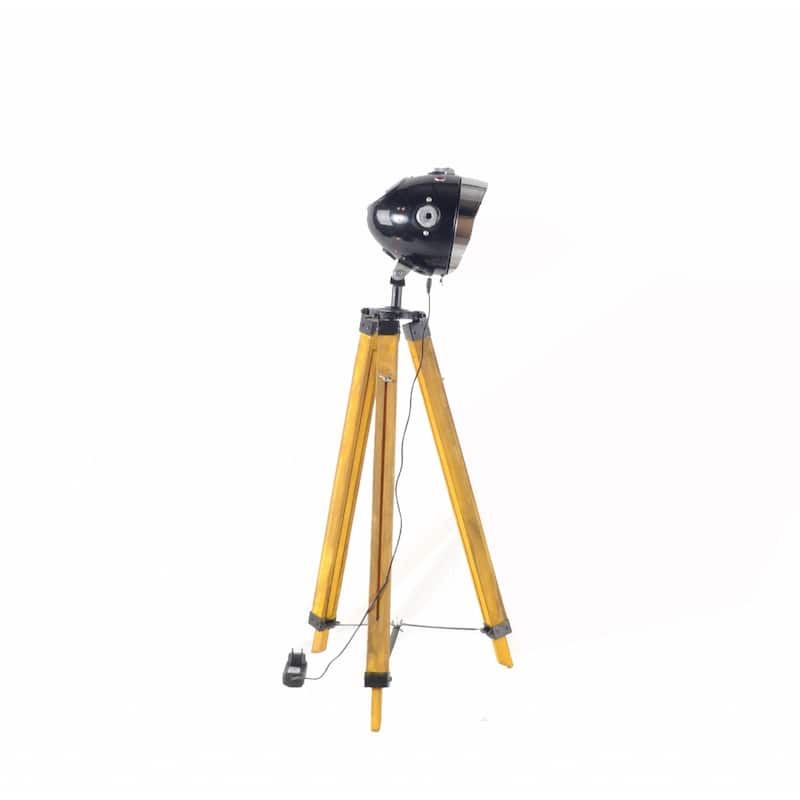 Brown Wood Tripod Floor Lamp with Cone Shade and Distressed Finish - 10" x 10" x 35" (D x W x H)