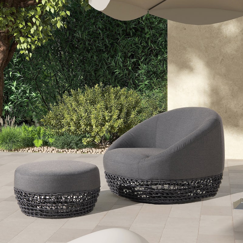 Willow 35.5" Woven Patio Outdoor Armchair with Ottoman
