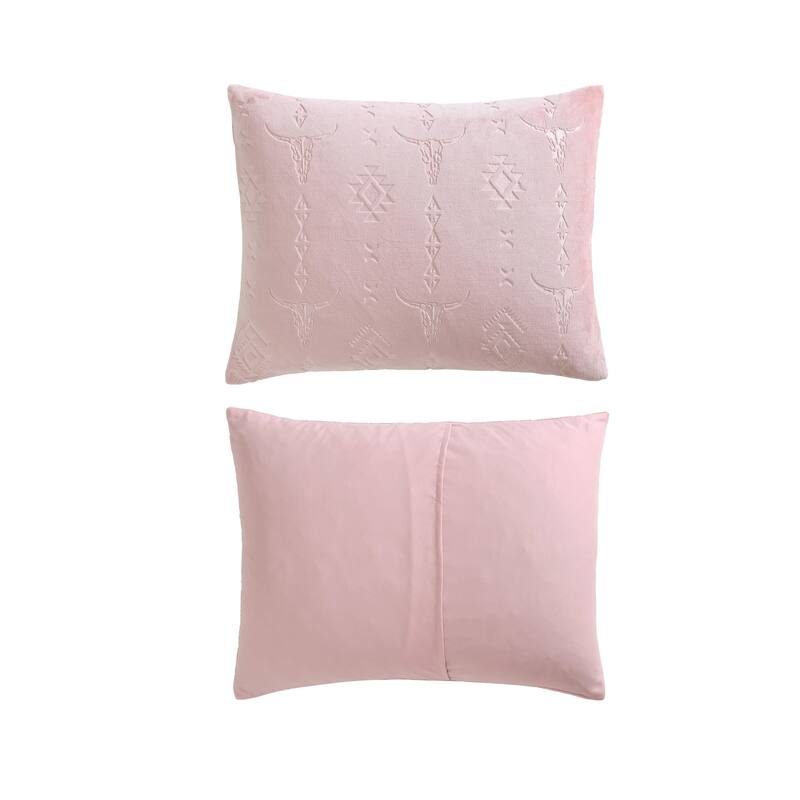 Wrangler Steer Head Stripe Reversible Comforter Set with Decorative Pillow (Pink)