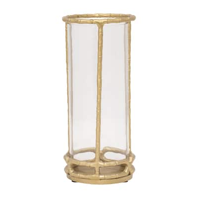 Sagebrook Home Metal, Hurricane Holder, Gold, Cylinder, Solid Color