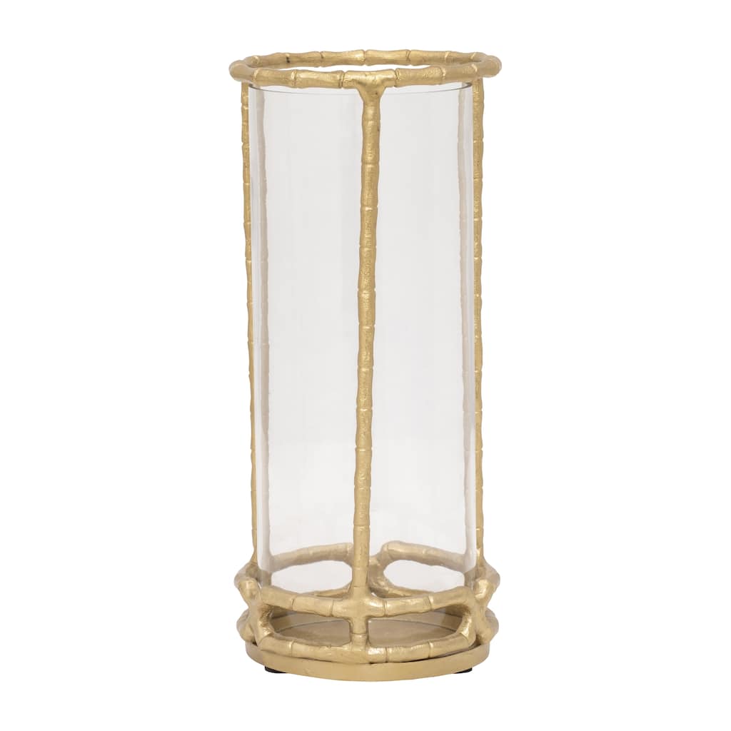 Sagebrook Home Metal, Hurricane Holder, Gold, Cylinder, Solid Color