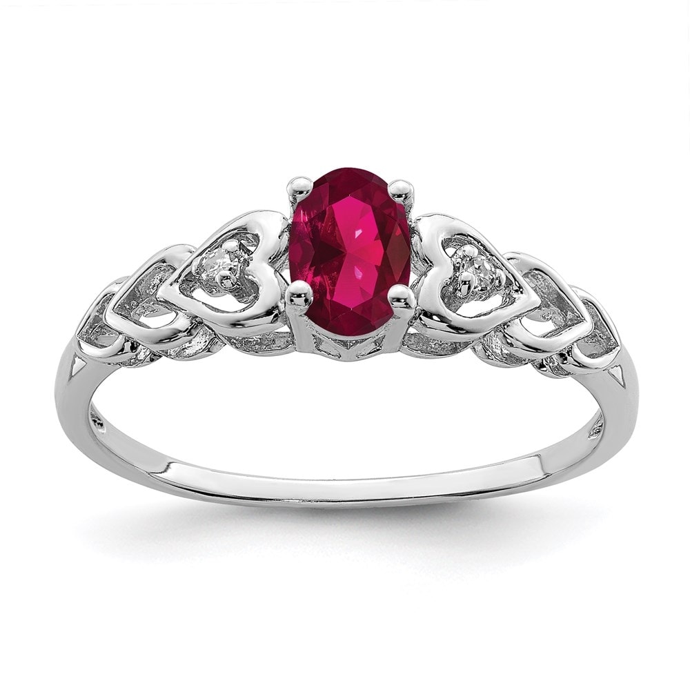 925 Sterling Silver Created Ruby and Diamond Solitaire Ring