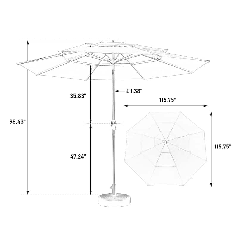 115" Outdoor Aluminium 3 Tier Auto-tilt Umbrella with Crank (No Base)