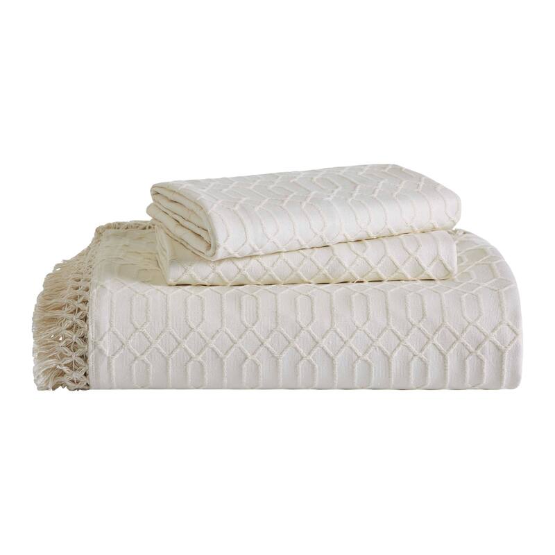Superior Remi Jacquard Geometric Fringe Cotton Blend Bedspread Set