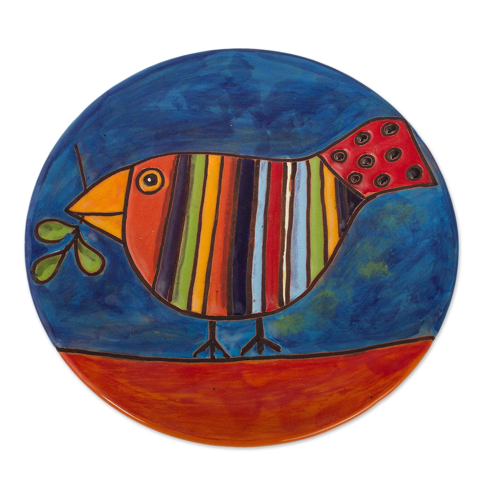 Ceramic wall art, 'Striped Bird'