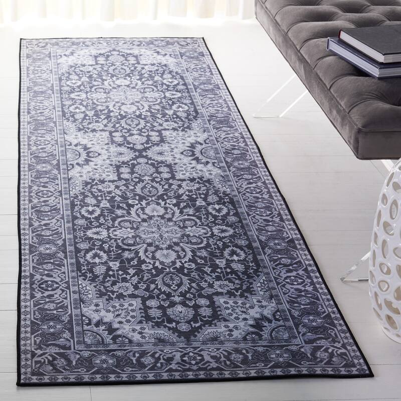 SAFAVIEH Tucson Machine Washable Slip Resistant Emmie Traditional Rug - 2'6" x 6' Runner - Black/Beige