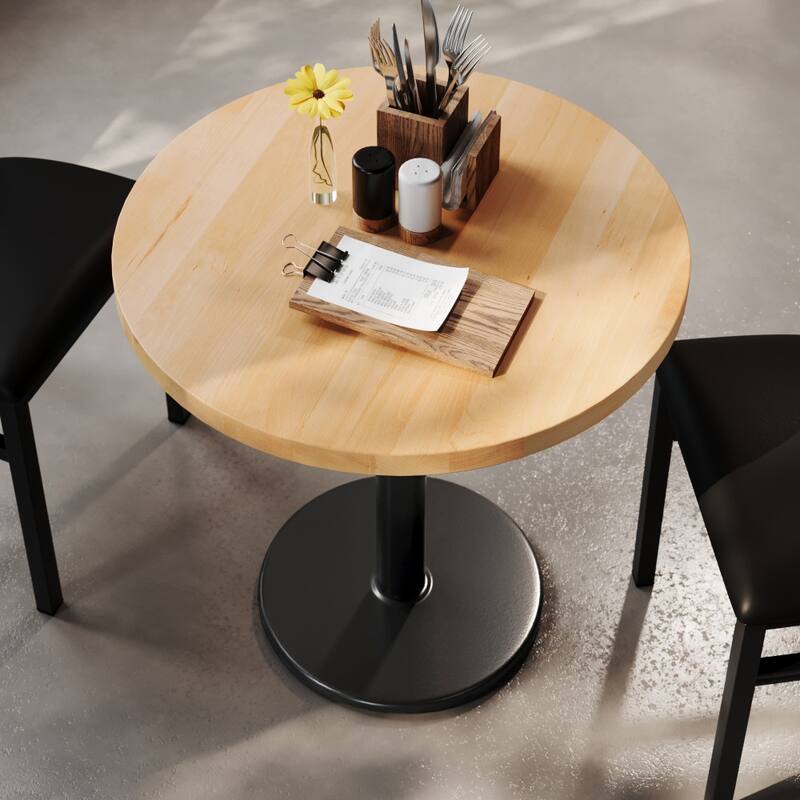 Round Solid Wood Commercial Tabletop with 18" Round Dining Height Base - 30"W x 30"D x 29.5"H