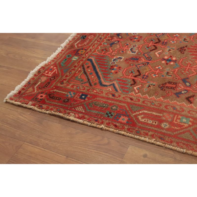 Hand Knotted Oriental 100% Wool Carpet Traditional Geometric Brown Mahal Runner Rug - 10' 1'' X 2' 7''