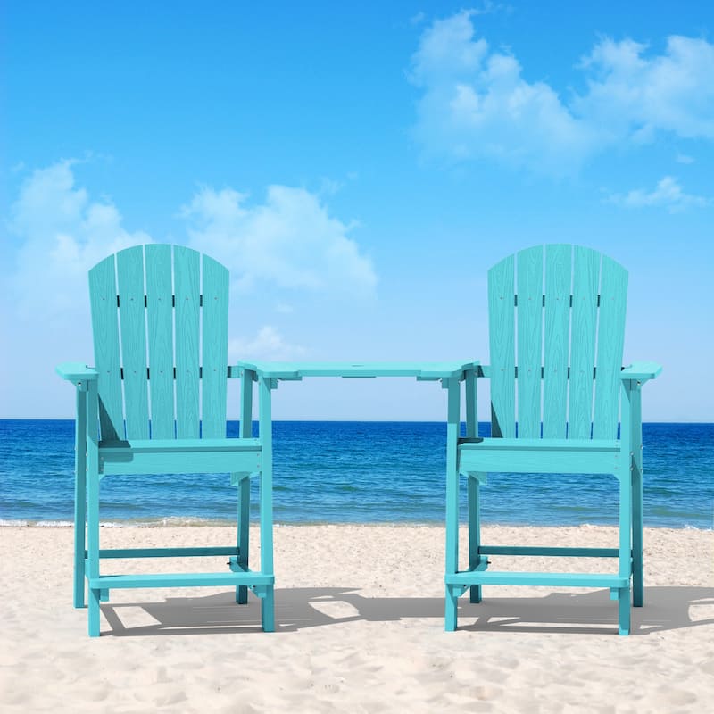 WINSOON 3PCs Tall Adirondack Chairs, Weather Resistant HIPS Balcony Chairs with Connecting Tray and Umbrella Hole