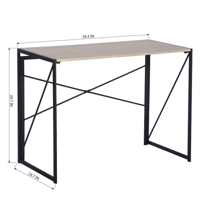 Homy Casa Folding Dining Table with Black Metal Frame and Wood Top